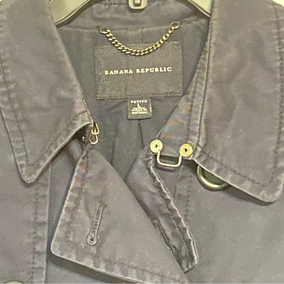 Banana Republic Trenchcoat Navy Blue Double Breasted size Petite Large - Picture 2 of 14
